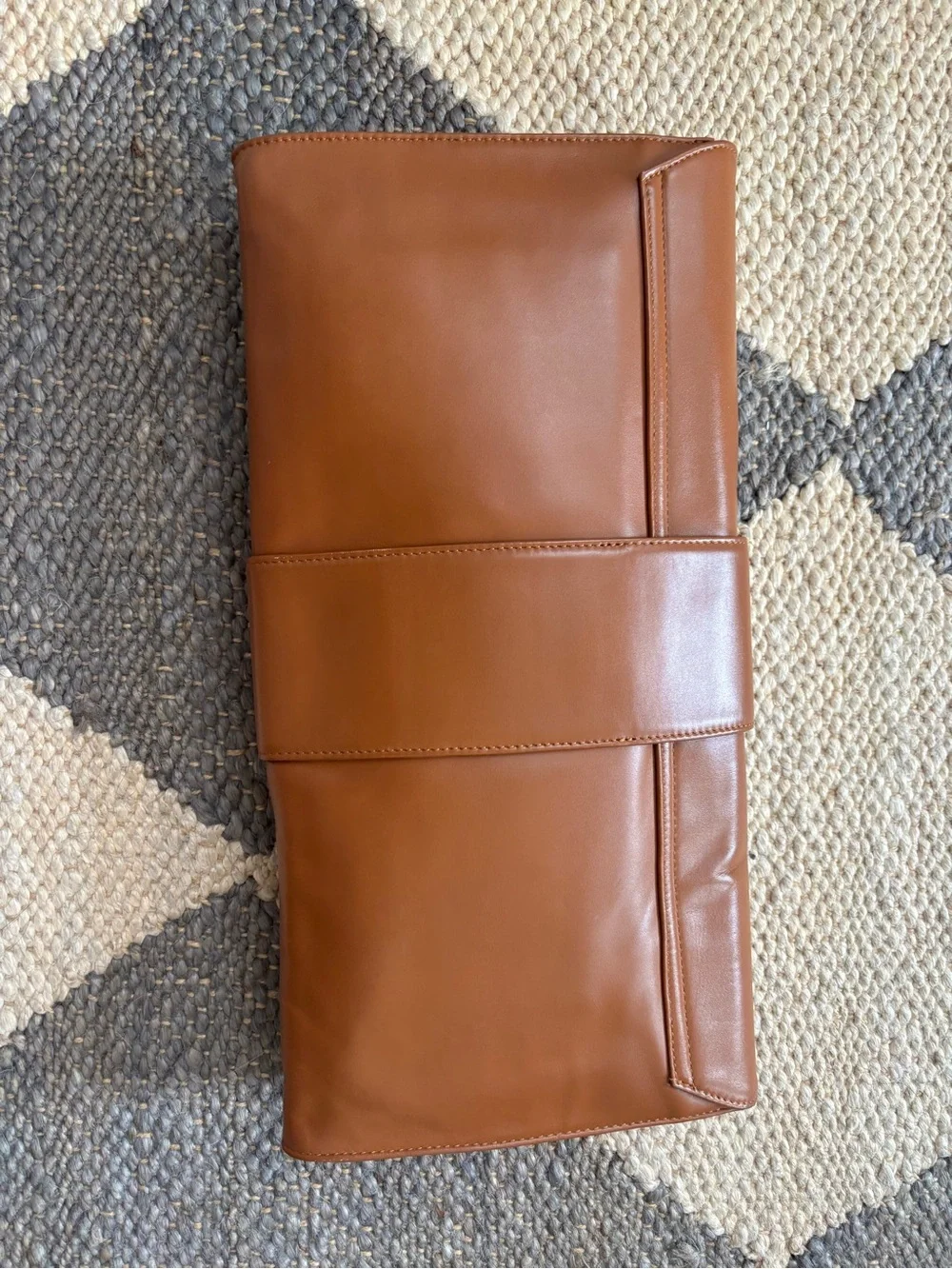 Brown Leather Clutch with Gold Hardware Oversized
